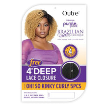 Load image into Gallery viewer, Outre Premium Purple Pack Brazilian Boutique Oh! So Kinky Curly 5Pcs with 4" Deep Lace Closure