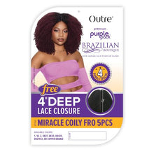 Load image into Gallery viewer, Outre Premium Purple Pack Brazilian Boutique Miracle Coily Fro 5Pcs with 4" Deep Lace Closure