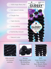 Load image into Gallery viewer, Shake N Go 100% Virgin Remy Hair Weave 3 Bundles Deep Wave 18"20"22" Glossy