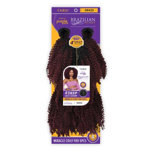 Outre Premium Purple Pack Brazilian Boutique Miracle Coily Fro 5Pcs with 4