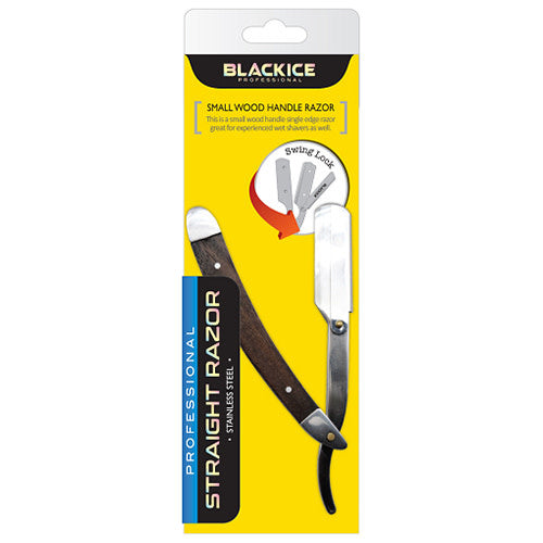 Black Ice Professional Black Handle Gold Lock Straight Razor BIR001S