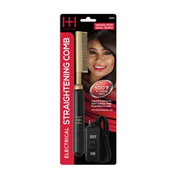 H&H Electrical Straightening Comb Medium Teeth Small Temple Head Black/Gold Annie 5533