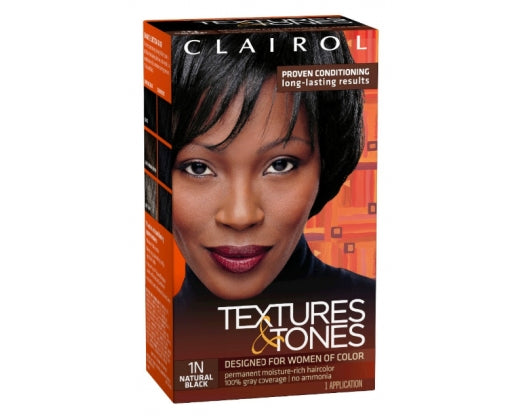 Clairol Textures & Tones Permanent Creme Hair Color #1N Natural Black Kit (12/Cs)