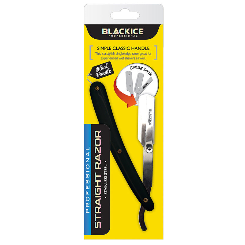 Black Ice Shaving Straight Razor Butterfly Swing Lock Plastic Handle 2