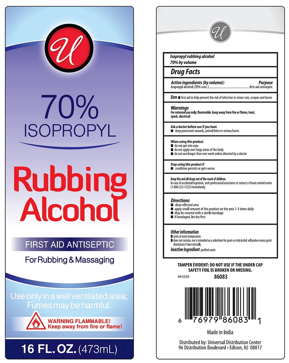 U Rubbing Alcohol 70% 16oz