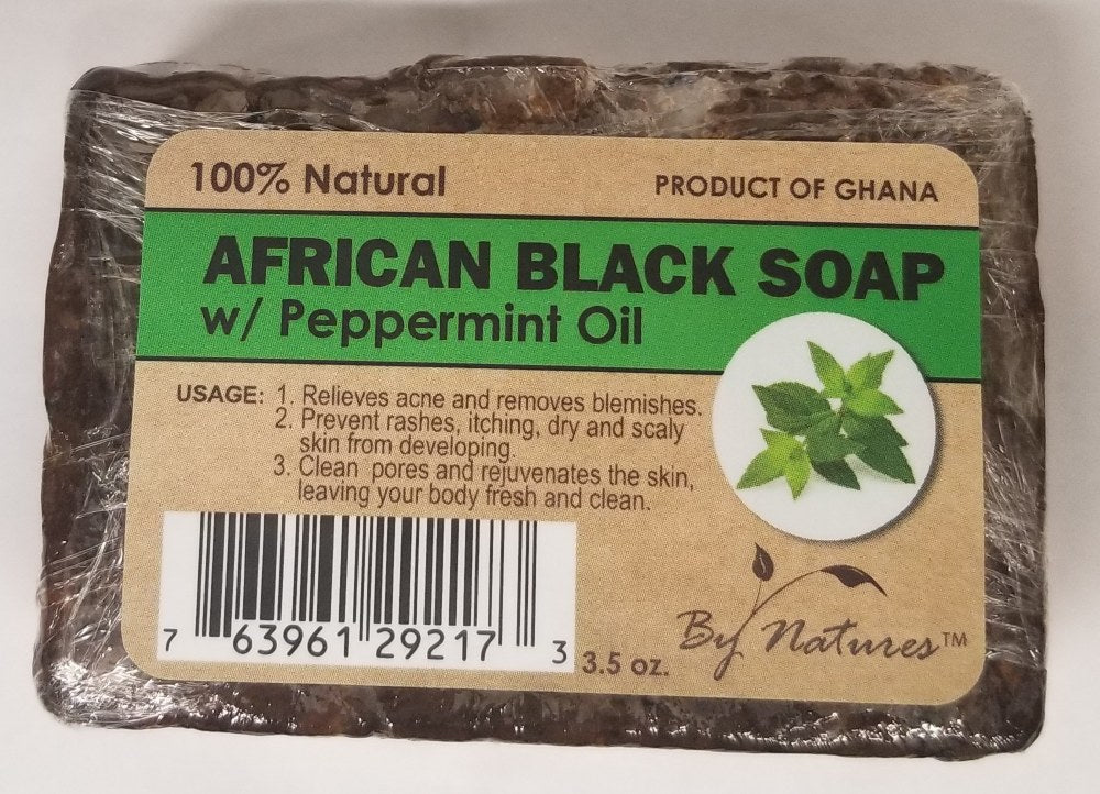 By Natures 100% Natural African Black Soap Peppermint 3.5oz