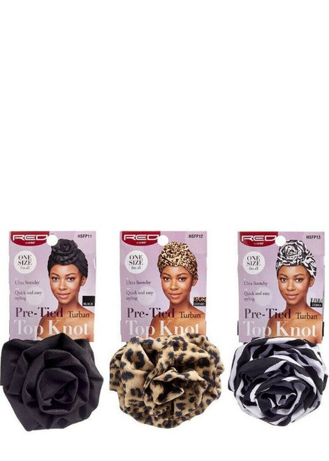 Red Top Knot Turban - Leopard HSFP12