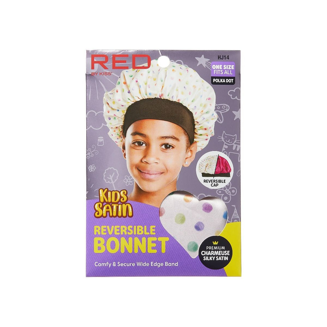 KISS RED Kids  Satin Bonnet Double Wear Polka Dot HJ14